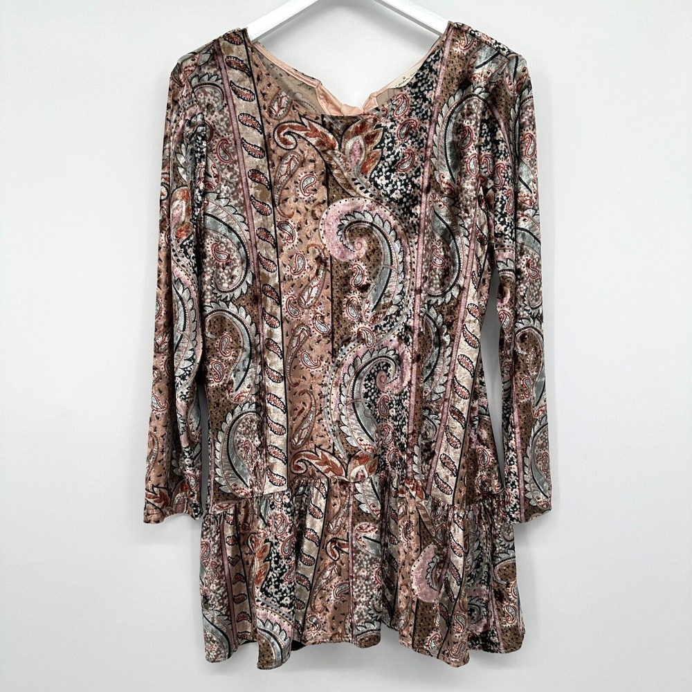 Cousin‎ Earl Tunic Top Shirt Medium Stretch Velvet Peplum Festival Earthy Indie